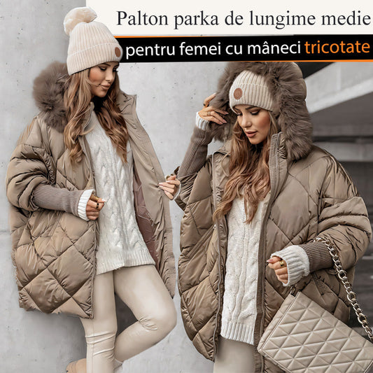 💖Téli divat modern középhosszú parka (kötött patchwork ujjú)