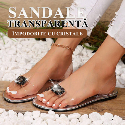 preț foarte scăzut 💖Sandale plate cu pietre transparente pentru femei