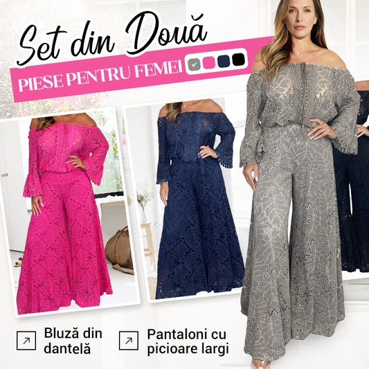 👗 Set de două piese din dantelă pentru femei (bluză și pantaloni cu picioare largi)