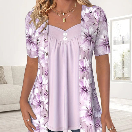 🔥Vânzare fierbinte 🔥 Top neregulat floral patchwork pentru femei.