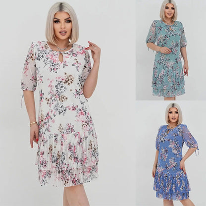👗 Rochie elegantă plisată cu mânecă scurtă și lungă
