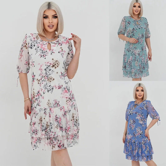 👗 Rochie elegantă plisată cu mânecă scurtă și lungă