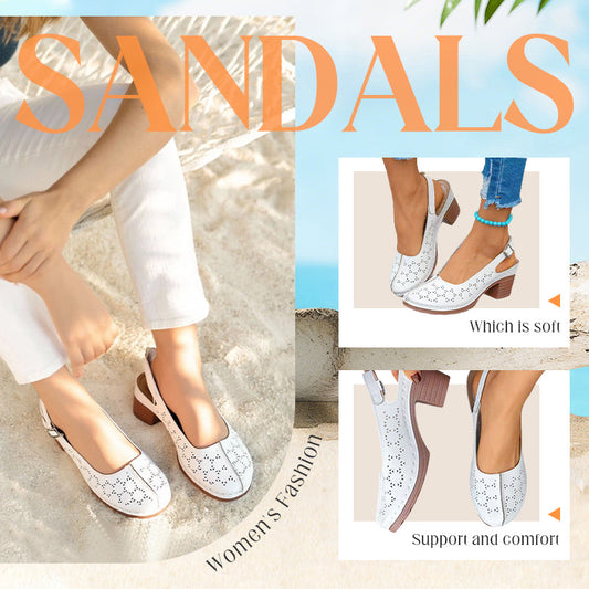👟 Sandale cu călcâi scurt la modă pentru femei Hollow Out