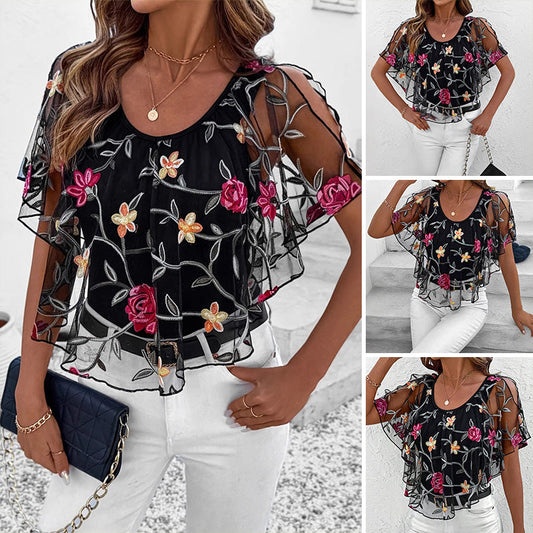 🌸 Дамски печатан мрежест пачуърк топ 👚✨